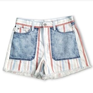 American Eagle Outfitters Striped Jean Mom Shorts with Raw Hem, Size 2